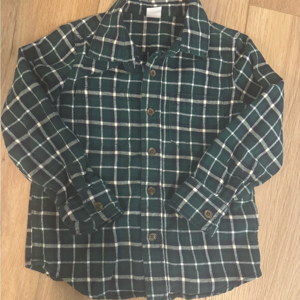 GAP Kids Dark Green Plaid Flannel Shirt